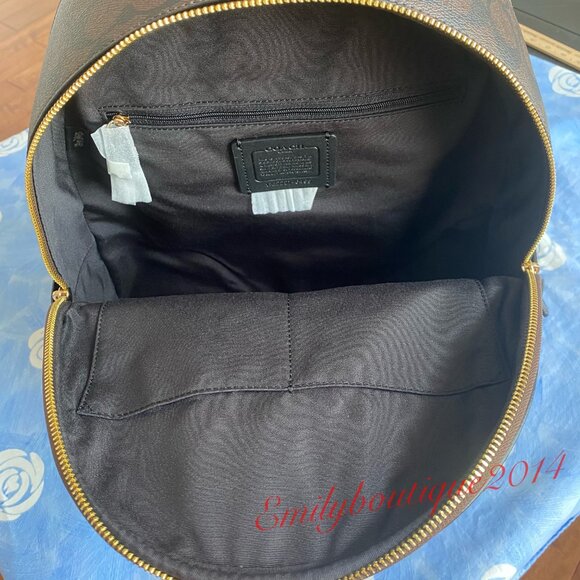 NWT Coach 6495 Large Court Backpack In Signature Canvas Brown Black Leather Bag - Picture 10 of 11